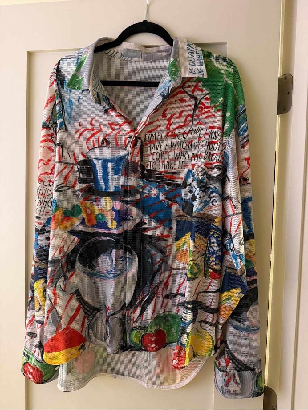 Dior x Raymond Pettibon Abstract Multicolor Men's Button-Up Mesh Shirt